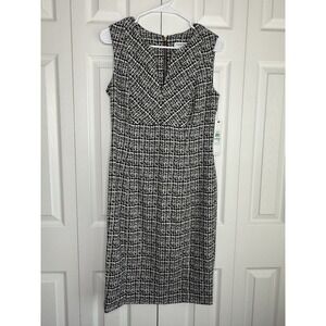 Calvin Klein Marlowe Dress Fitted Sheath V-Neck Knit Tweed Sleeveless Knee Sz 8
